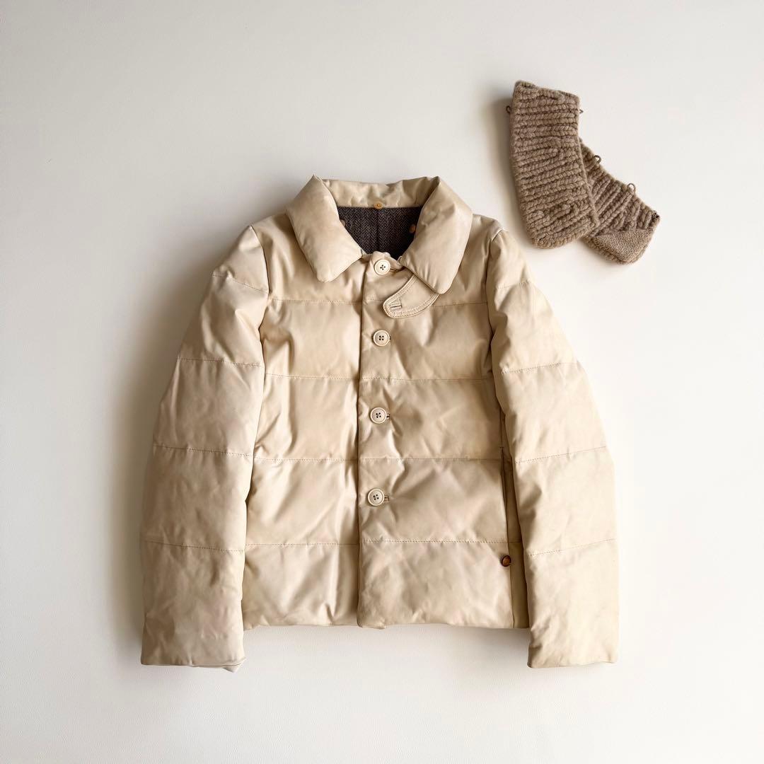 45R 45rpm 馬皮革　ダウン入りジャッケット　クリーム　カシミヤ付け襟