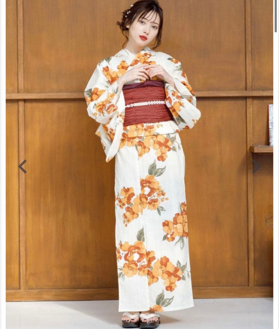 Dita 浴衣 セット 大正ロマン椿寄せ オレンジ 暖色 フリーサイズ グレース