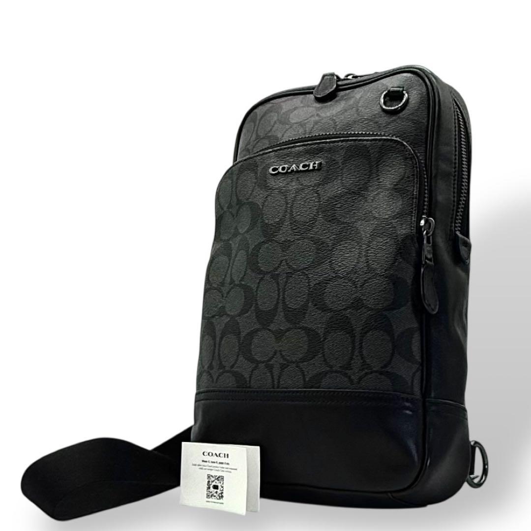 【美品】COACH コーチ ボディバッグ PVC ショルダーバッグ メンズ 黒