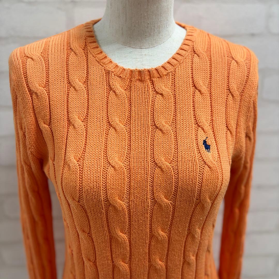 ★美品★POLO RALPH LAUREN 現行 QR オレンジ ケーブルニット