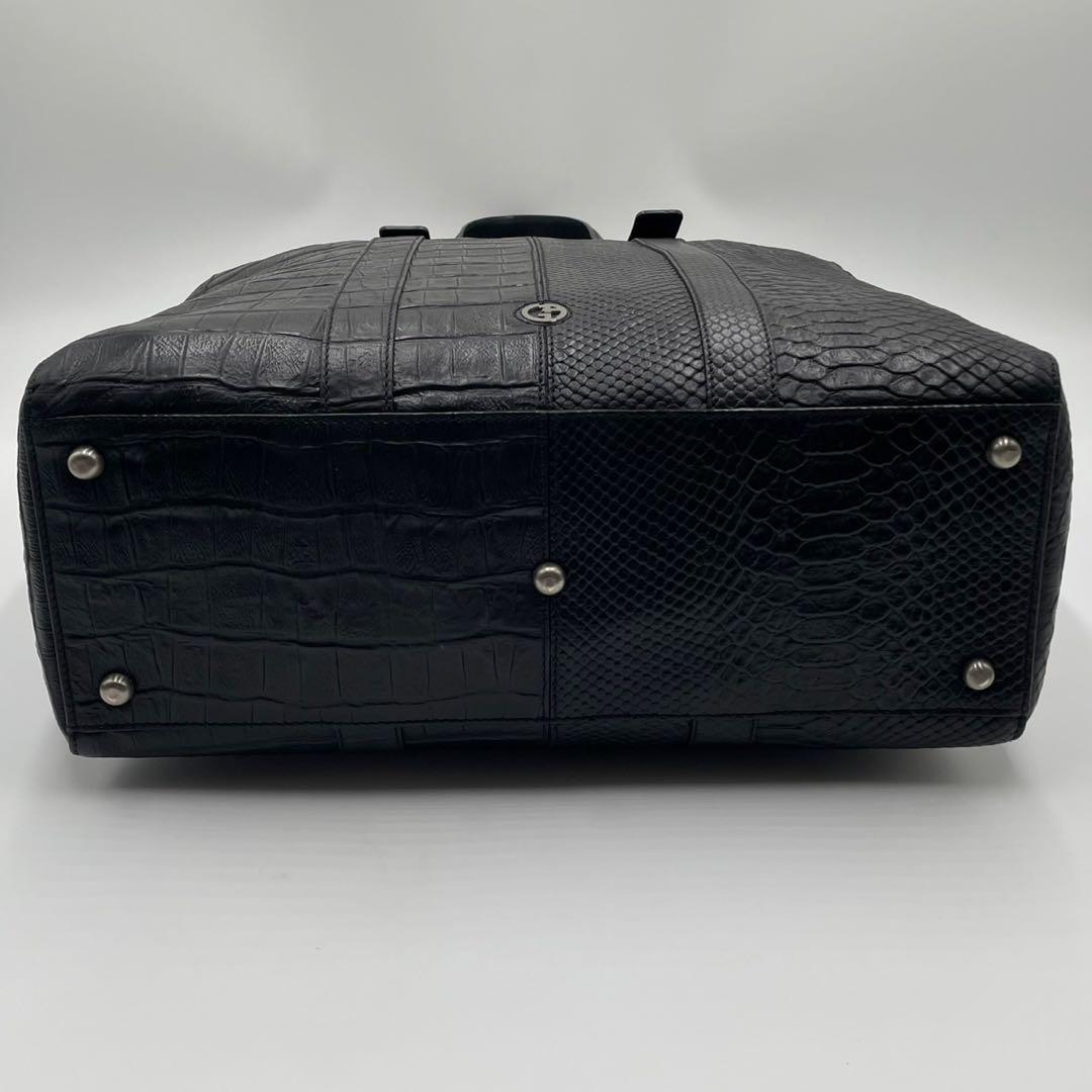 【極美品】 ジョルジオアルマーニ 銀座タワー トートバッグ 型押し レザー 黒