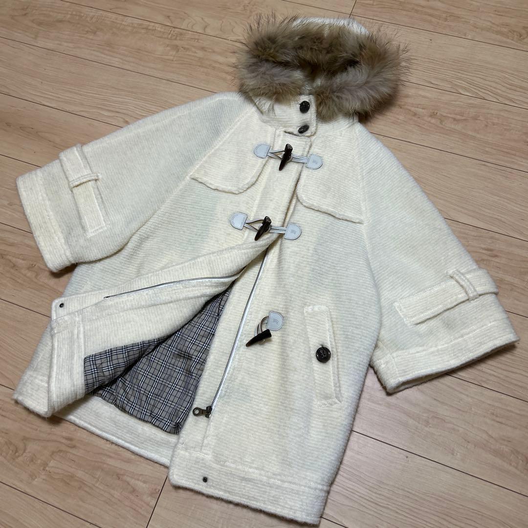 バーバリーブルーレーベル　モヘア　コート　ノバチェック　ファー付き　38