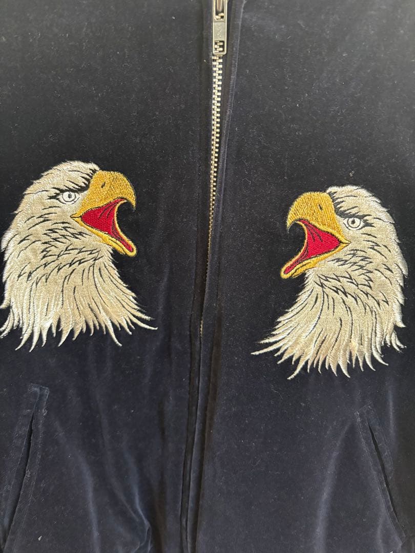 『希少』　ヴィンテージ　スカジャン　ベロア　激シブ　横須賀　豪華刺繍　黒