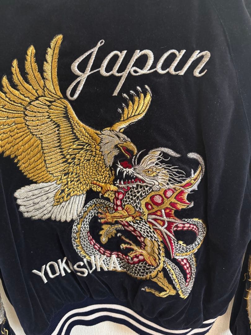『希少』　ヴィンテージ　スカジャン　ベロア　激シブ　横須賀　豪華刺繍　黒