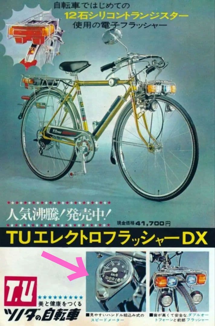 稀少 新品 ツノダ ステム埋め込み式メーター フラッシャー自転車