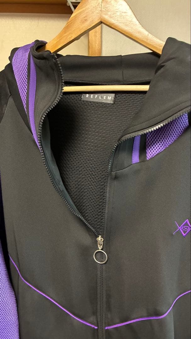 REFLEMレフレムメッシュ切替ハイネックジャージパーカー黒×紫ブラックパープル