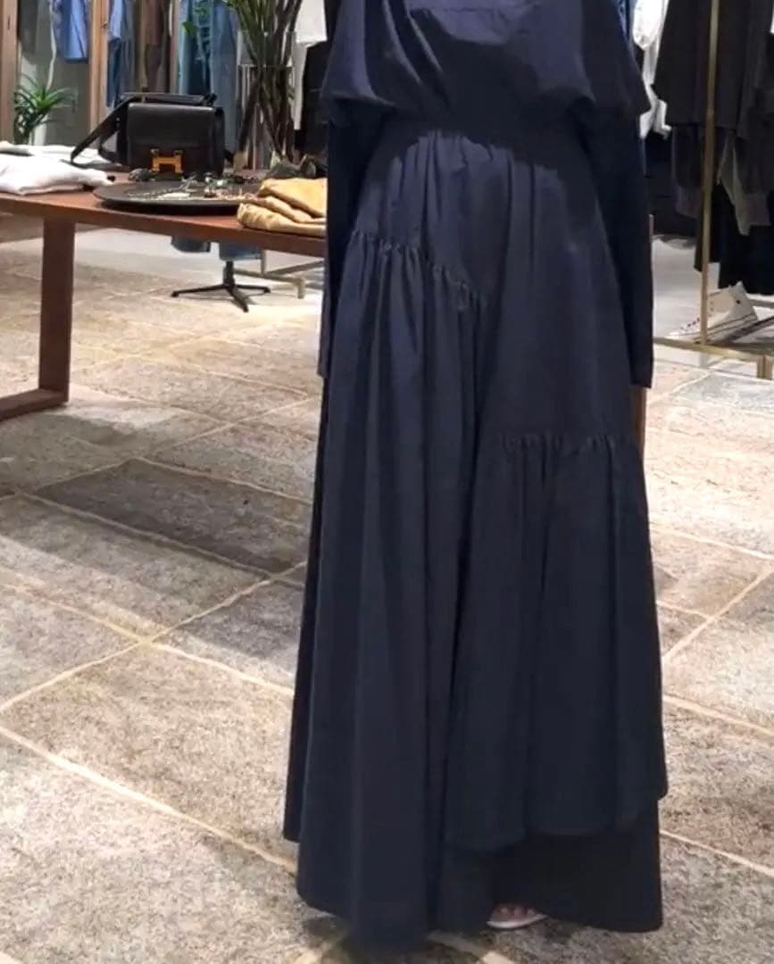 Curensology タイプライターティアードスカートネイビー