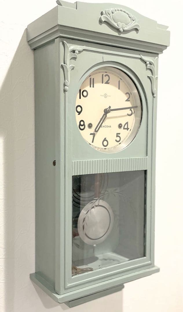 精工舎　 ゼンマイ振り子時計 ボンボン時計　ライトブルー　完動品