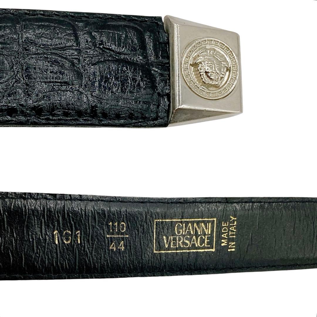 ヴェルサーチ✨ベルト　レザー　メデューサ　約100cm ロング　クロコ型押し　黒