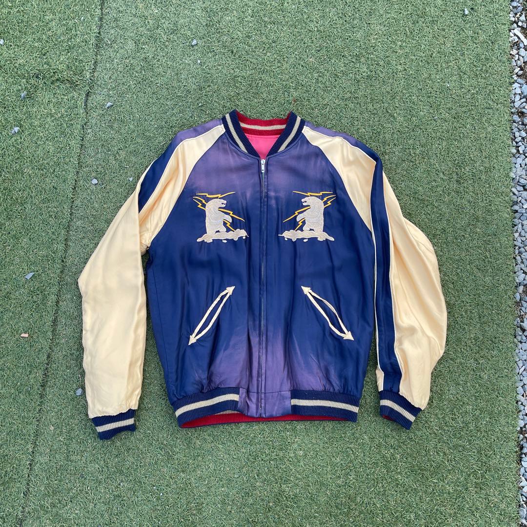 「Mサイズ」　テーラー東洋スカジャン　エイジング　ALASKA アメカジ　青　赤