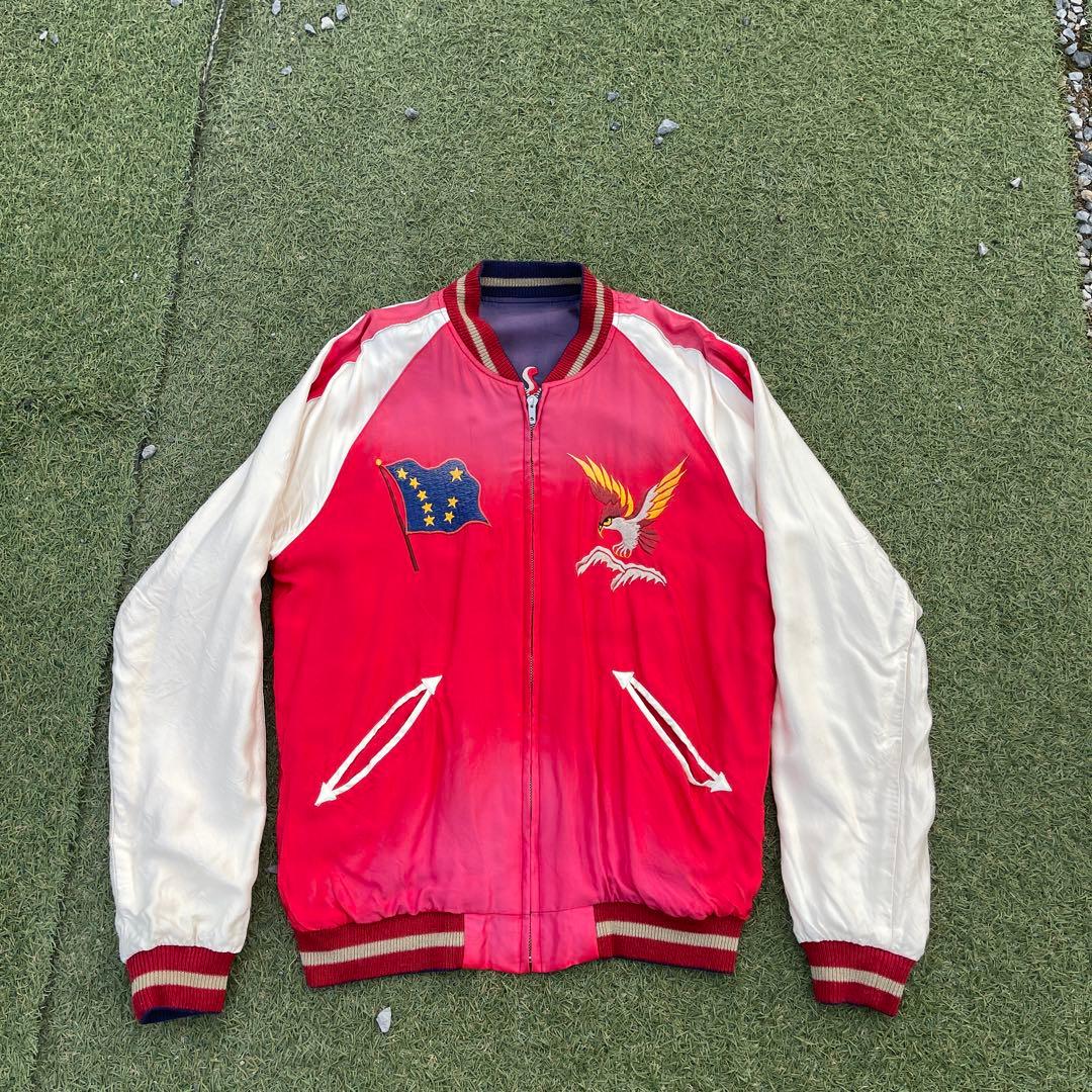 「Mサイズ」　テーラー東洋スカジャン　エイジング　ALASKA アメカジ　青　赤