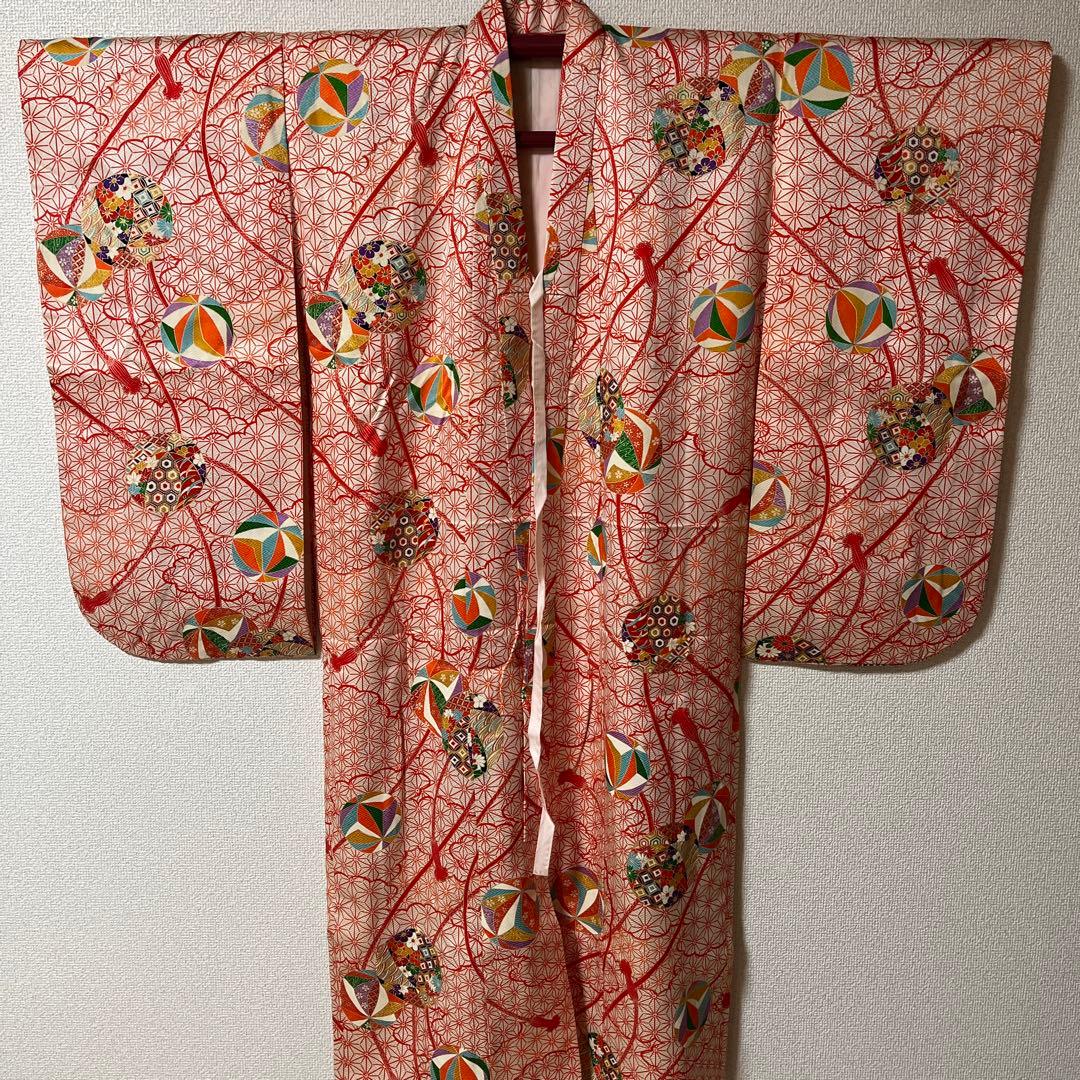 七五三　五歳　七歳　着物セット　アンティーク　かのこ　朱色