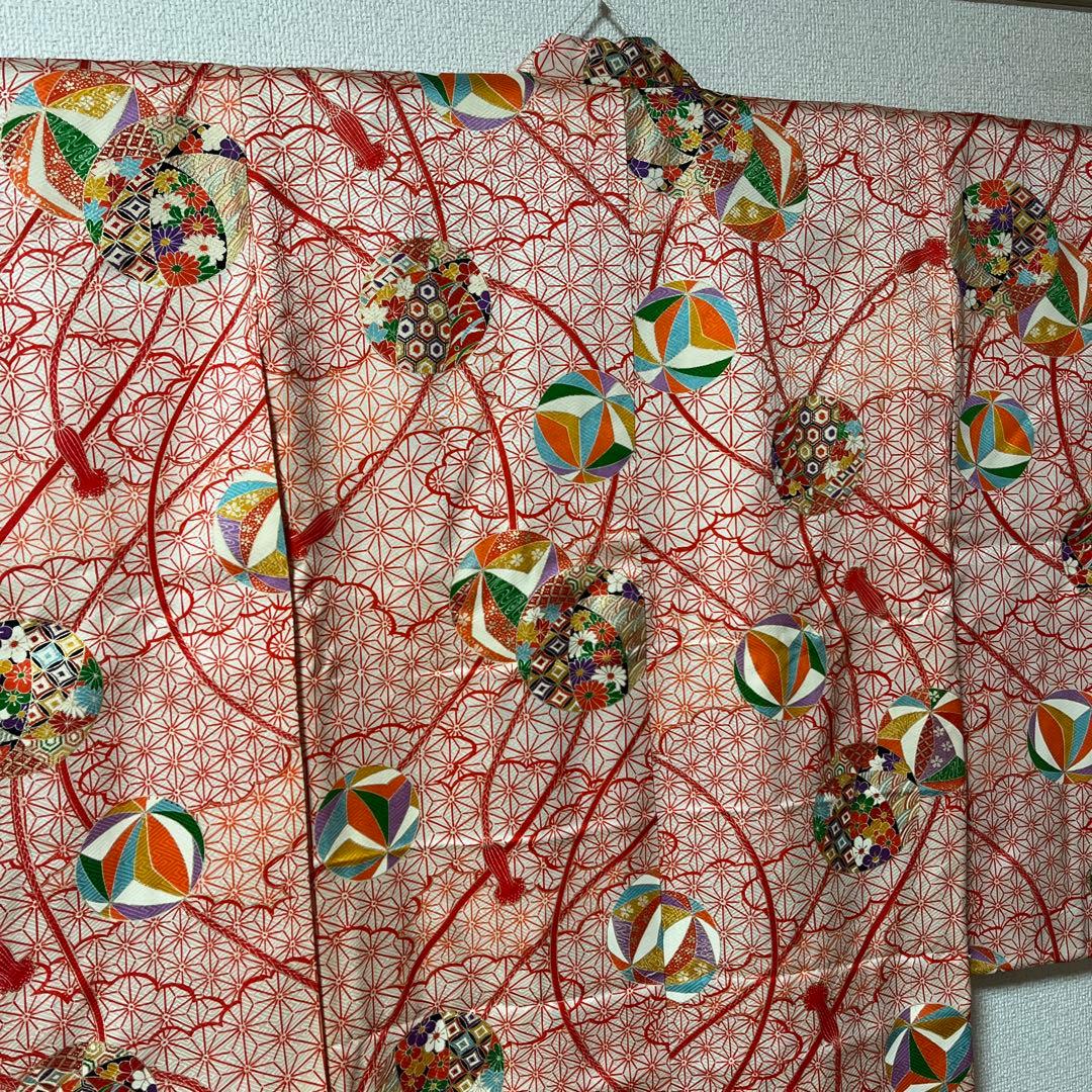 七五三　五歳　七歳　着物セット　アンティーク　かのこ　朱色