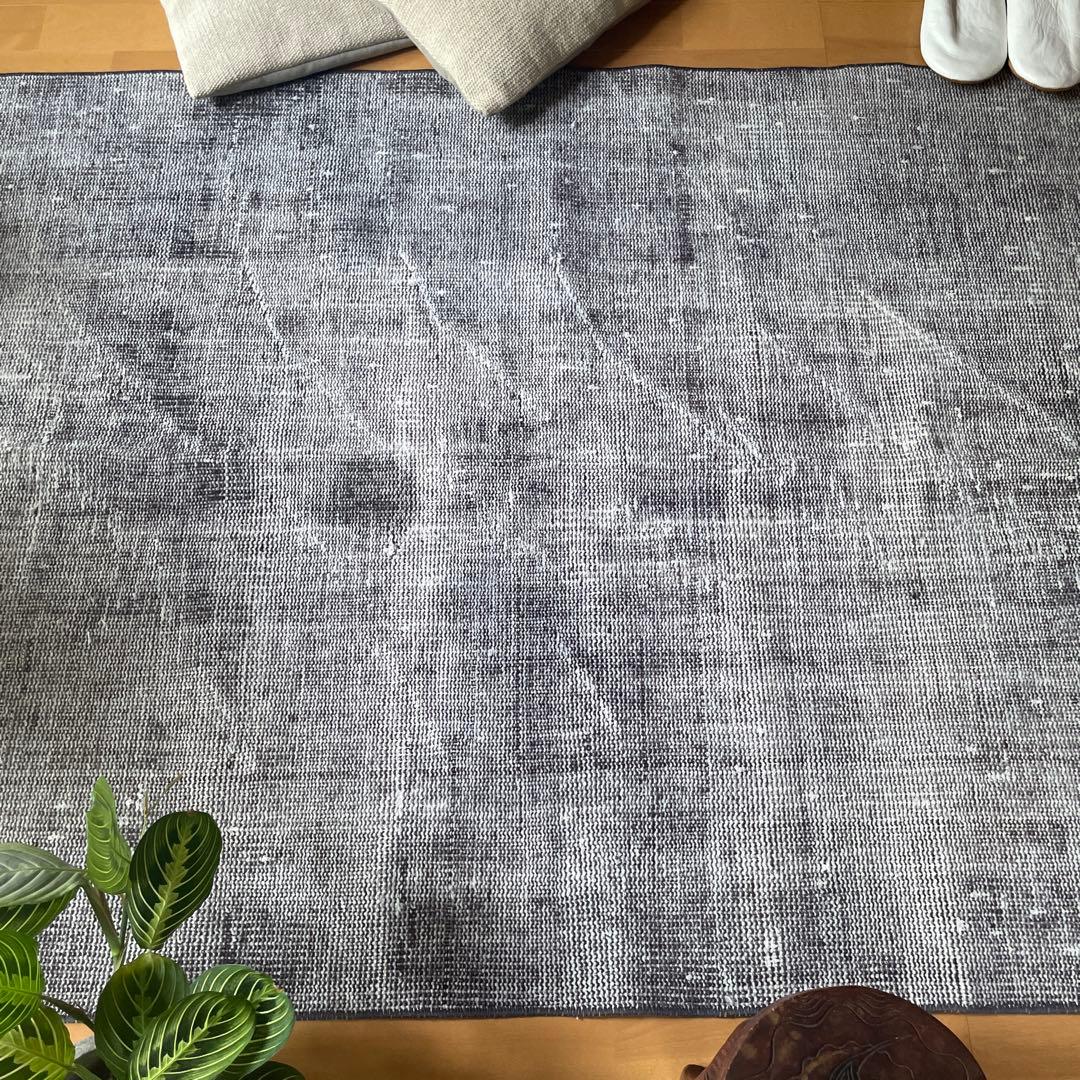 105×172 ダークグレイ　オーバーダイ　ワンカラー　トルコヴィンテージラグ