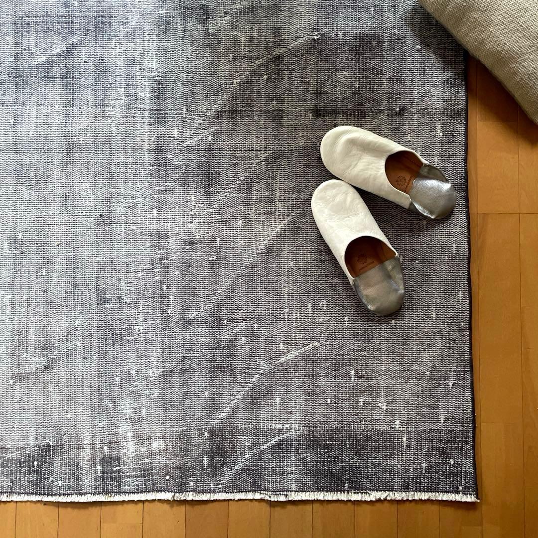 105×172 ダークグレイ　オーバーダイ　ワンカラー　トルコヴィンテージラグ