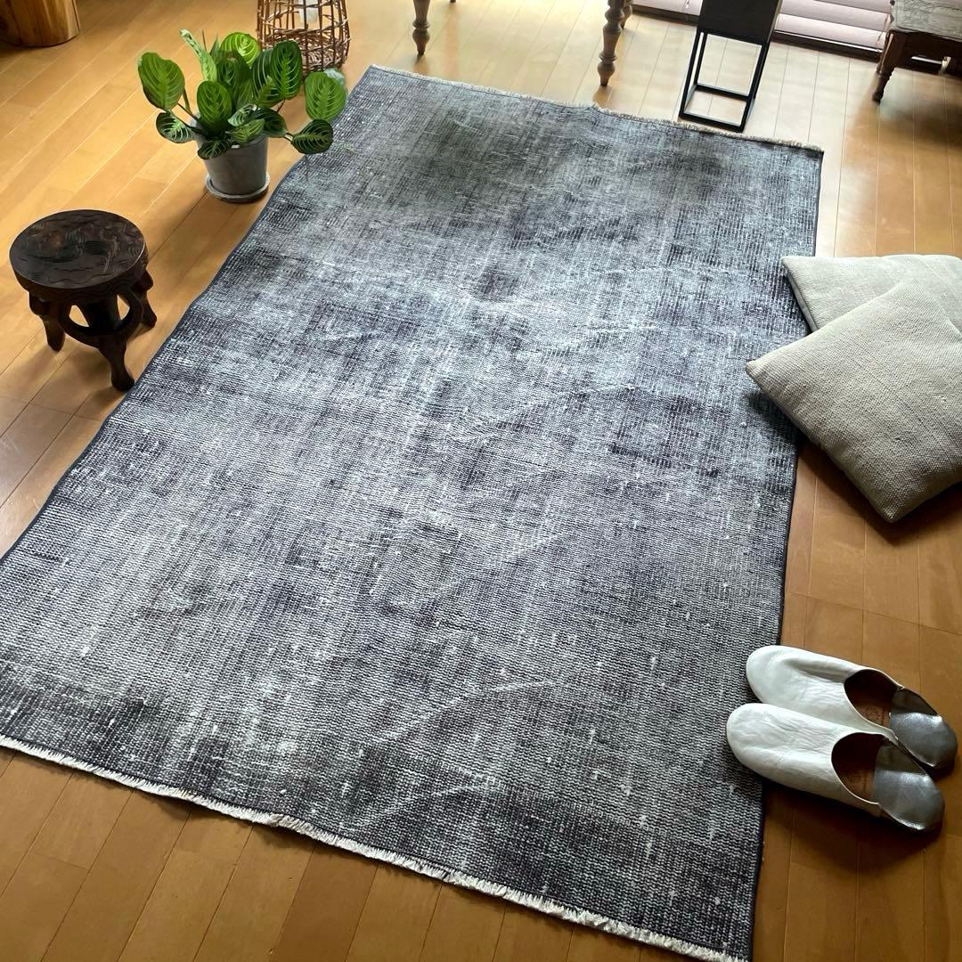 105×172 ダークグレイ　オーバーダイ　ワンカラー　トルコヴィンテージラグ