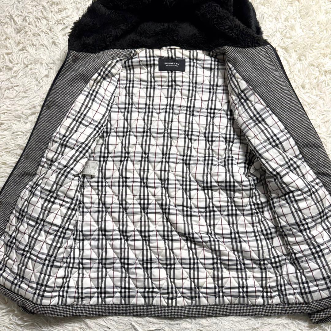 バーバリーブラックレーベル　パデッドコート　ノバチェック　千鳥柄　ラビットファー