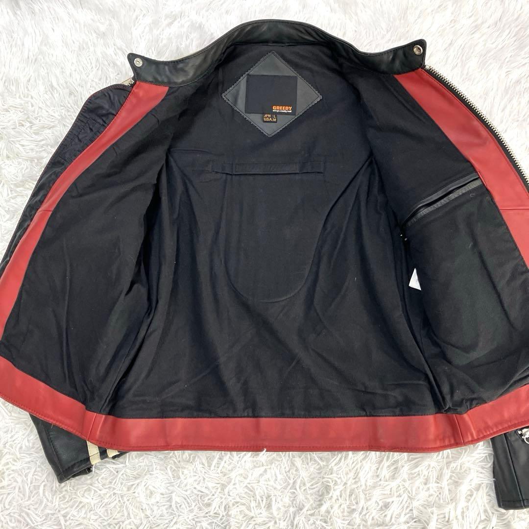 極美品✨　CLUB GREEDY　シングルライダース　L　本革　レザー　赤/黒