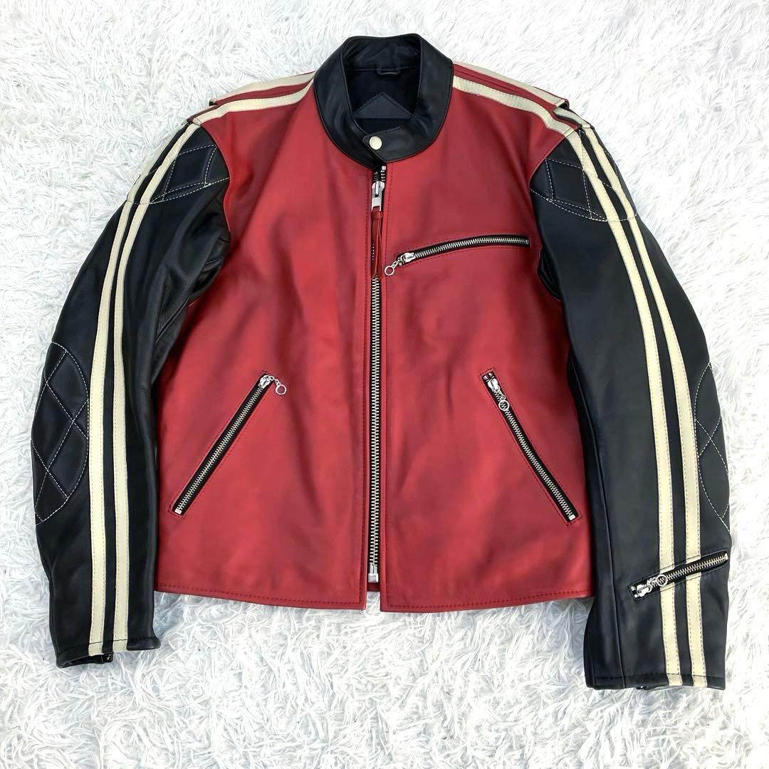 極美品✨　CLUB GREEDY　シングルライダース　L　本革　レザー　赤/黒