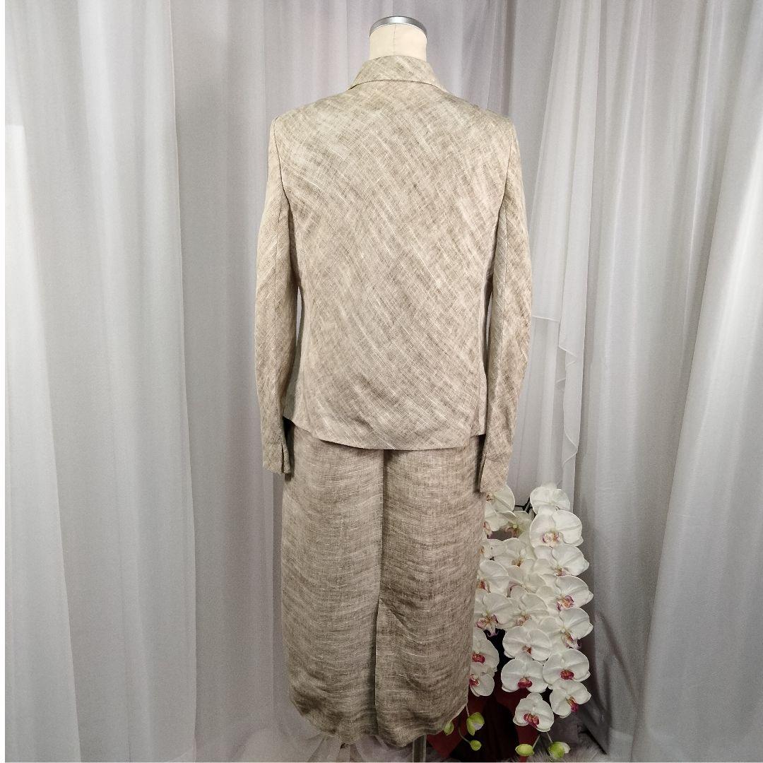 【美品】ヨシエイナバ　40 茶系　リネン100%　スーツ