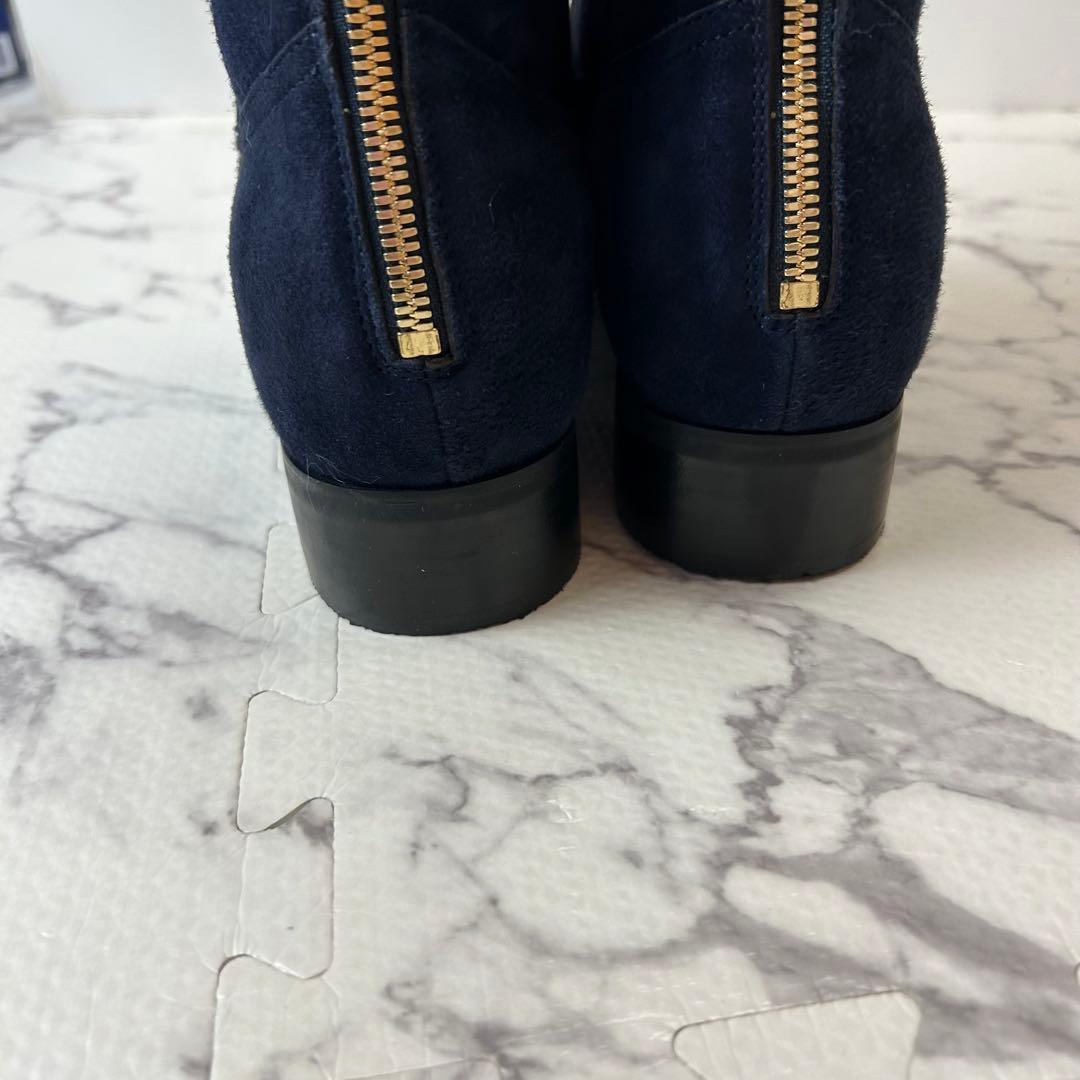 銀座かねまつ ロングブーツ ネイビー スウェード 25.5