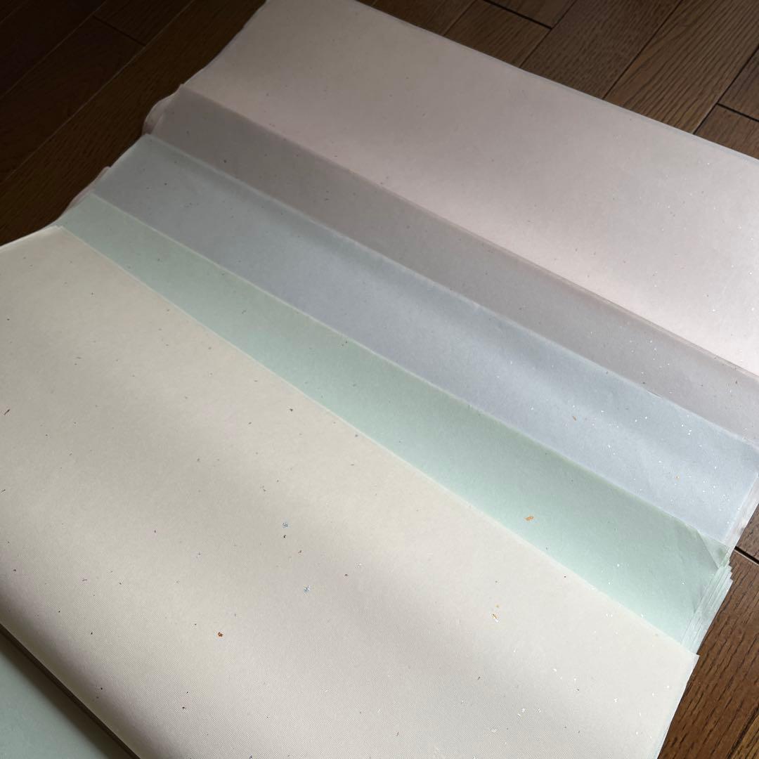 書道用紙聯落（1.75×7.5）金銀砂子振り41枚、玉紅50枚、おまけ水紋箋5枚