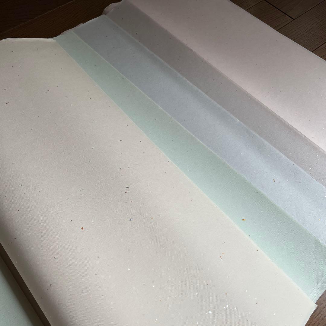 書道用紙聯落（1.75×7.5）金銀砂子振り41枚、玉紅50枚、おまけ水紋箋5枚