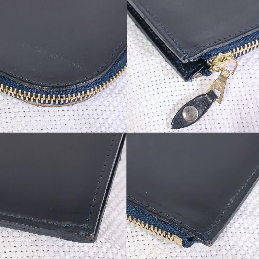 グレンロイヤルGLENブライドルレザージップミニパース財布ウォレット紺