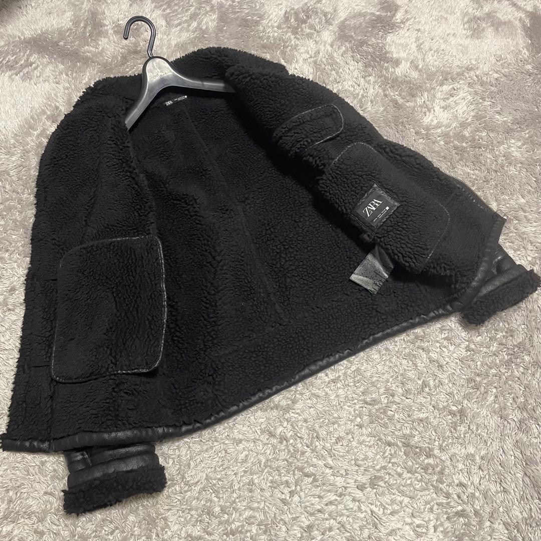 健介 ZARA フェイクムートン フェイクファーダブルライダースジャケット