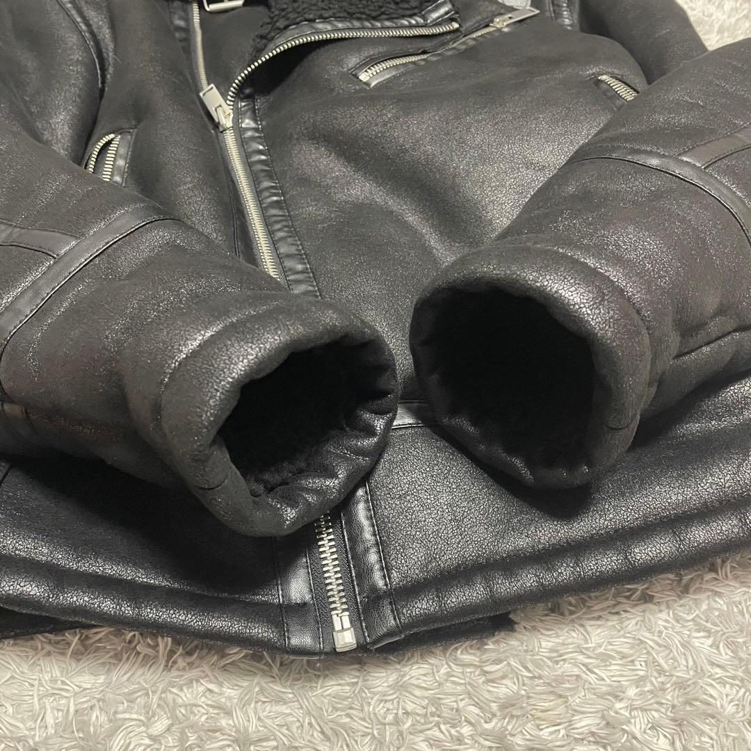 健介 ZARA フェイクムートン フェイクファーダブルライダースジャケット