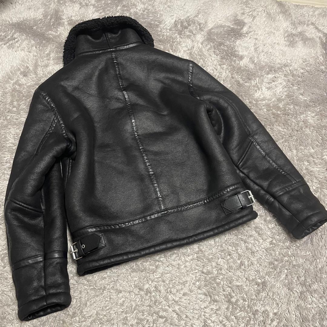 健介 ZARA フェイクムートン フェイクファーダブルライダースジャケット