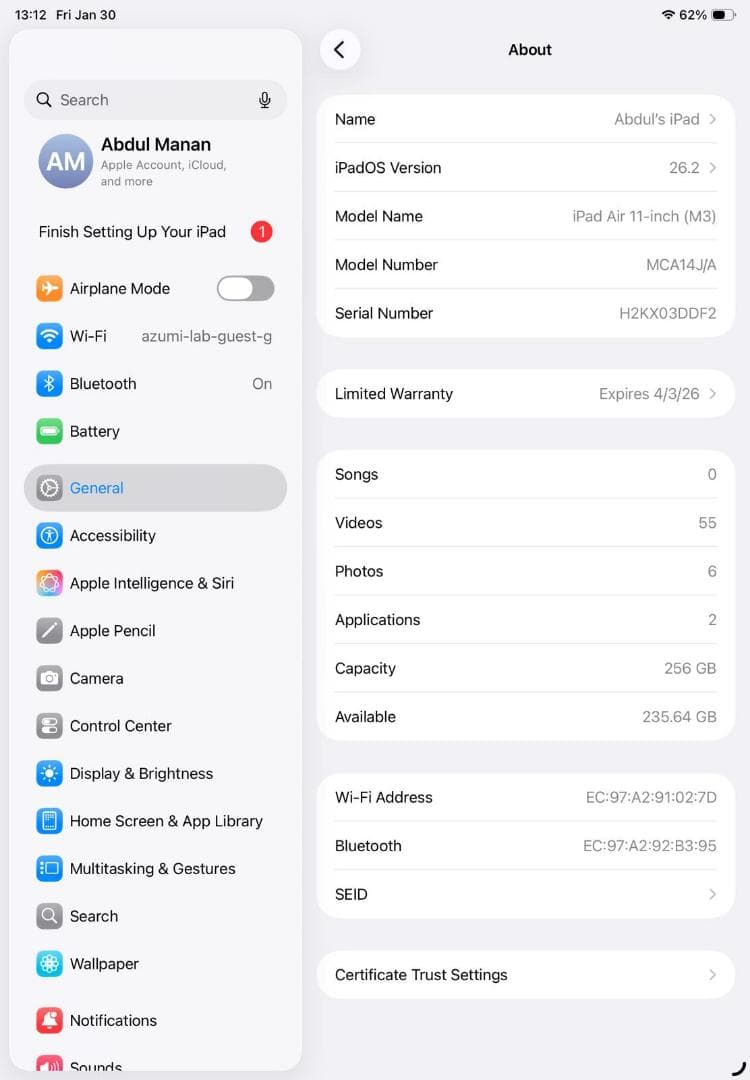 11インチiPad Air (M3) 256GB スペースグレー