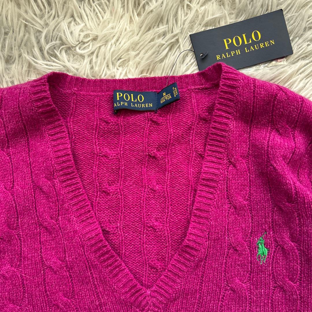 【新品】POLO RALPH LAUREN Vネックケーブルニット パープル新品