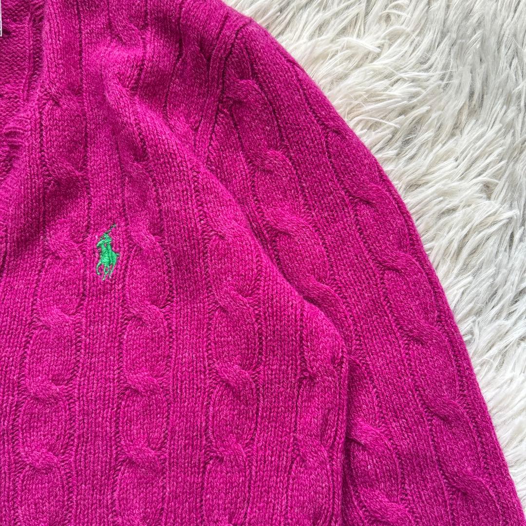 【新品】POLO RALPH LAUREN Vネックケーブルニット パープル新品