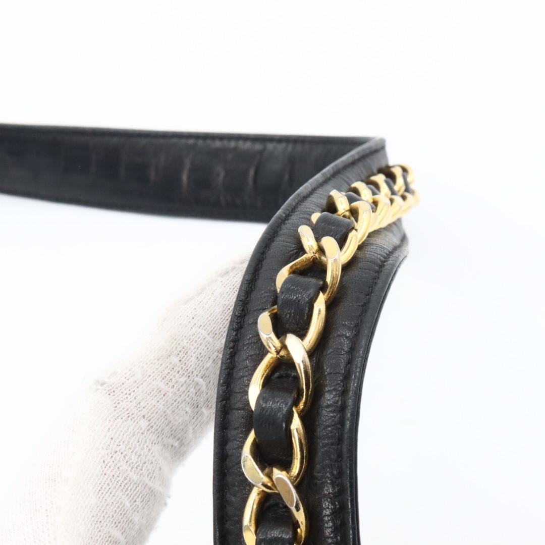 美品　シャネル　ゴールド　レザー　チェーンベルト　ブラック 75/30