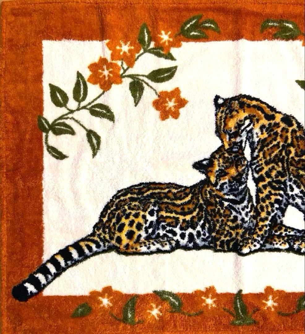 美品 エルメス ビーチタオル ラグ 玄関マット タイガー 虎 花柄 ブラウン