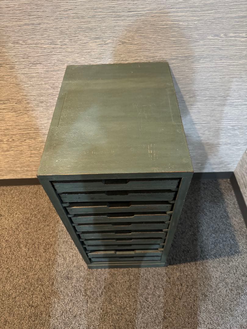 ビンテージ グリーン収納ボックス 木製10段引き出し レターケース 工具棚