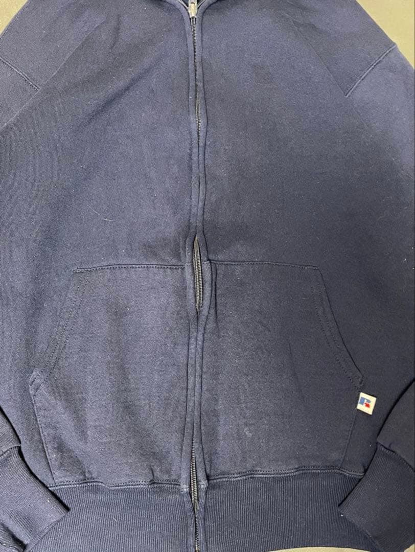 Russell Athletic 90s 無地　ネイビー USA ジップパーカー