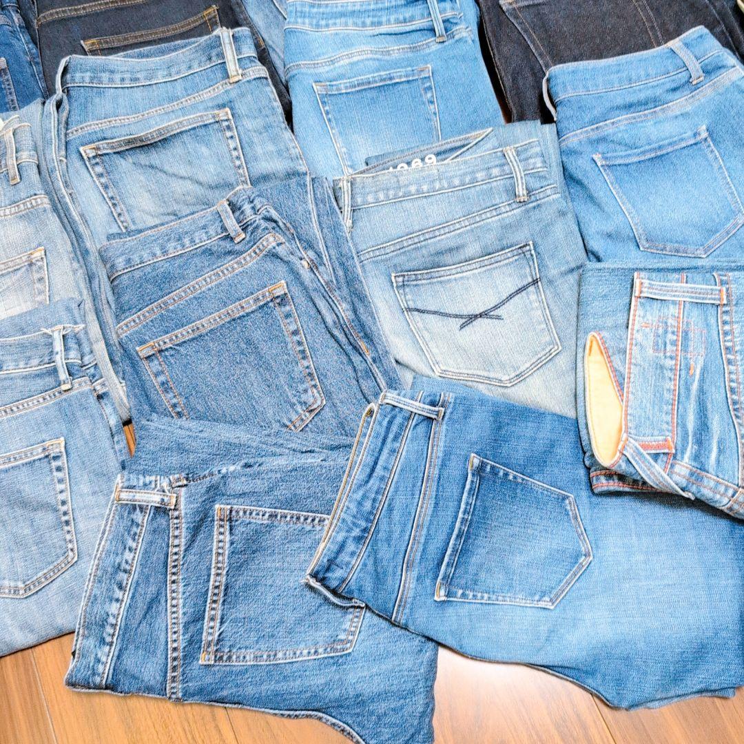 デニムパンツ まとめ売り40本 リメイク素材 ハンドメイド リペア生地 はぎれ