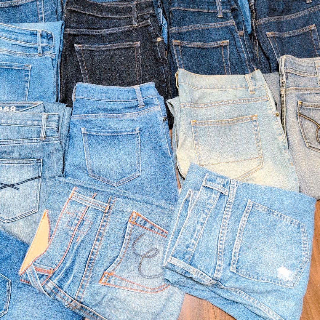 デニムパンツ まとめ売り40本 リメイク素材 ハンドメイド リペア生地 はぎれ