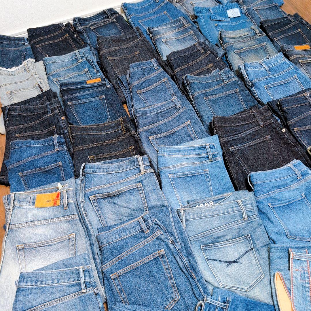 デニムパンツ まとめ売り40本 リメイク素材 ハンドメイド リペア生地 はぎれ
