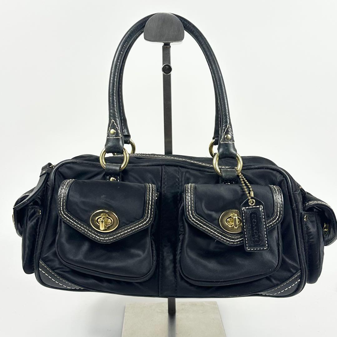 COACH 4452 ターンロック ナイロンレザー ミニボストンバッグ 黒