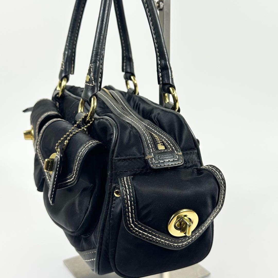 COACH 4452 ターンロック ナイロンレザー ミニボストンバッグ 黒