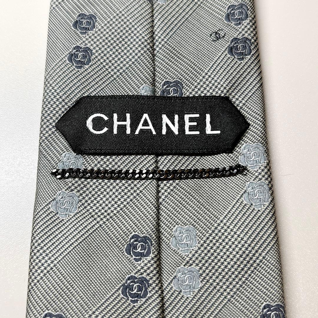 極美品 CHANEL ココマーク カメリア ネクタイ グレンチェック チェーン付