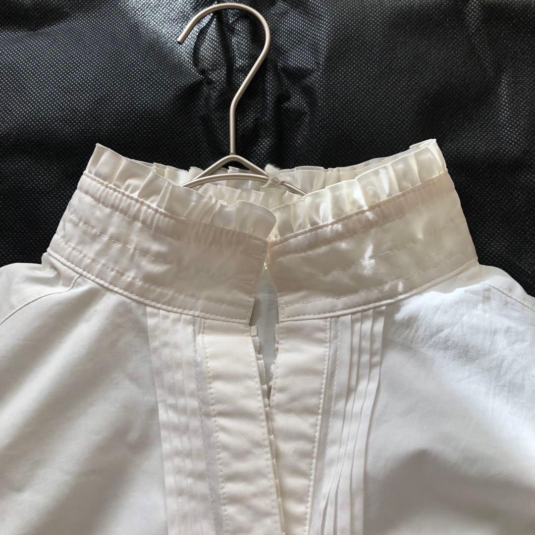 美品✨バーバリー【36】ピンタックフリルブラウス　シャツ　ホース刺繍　綿100%