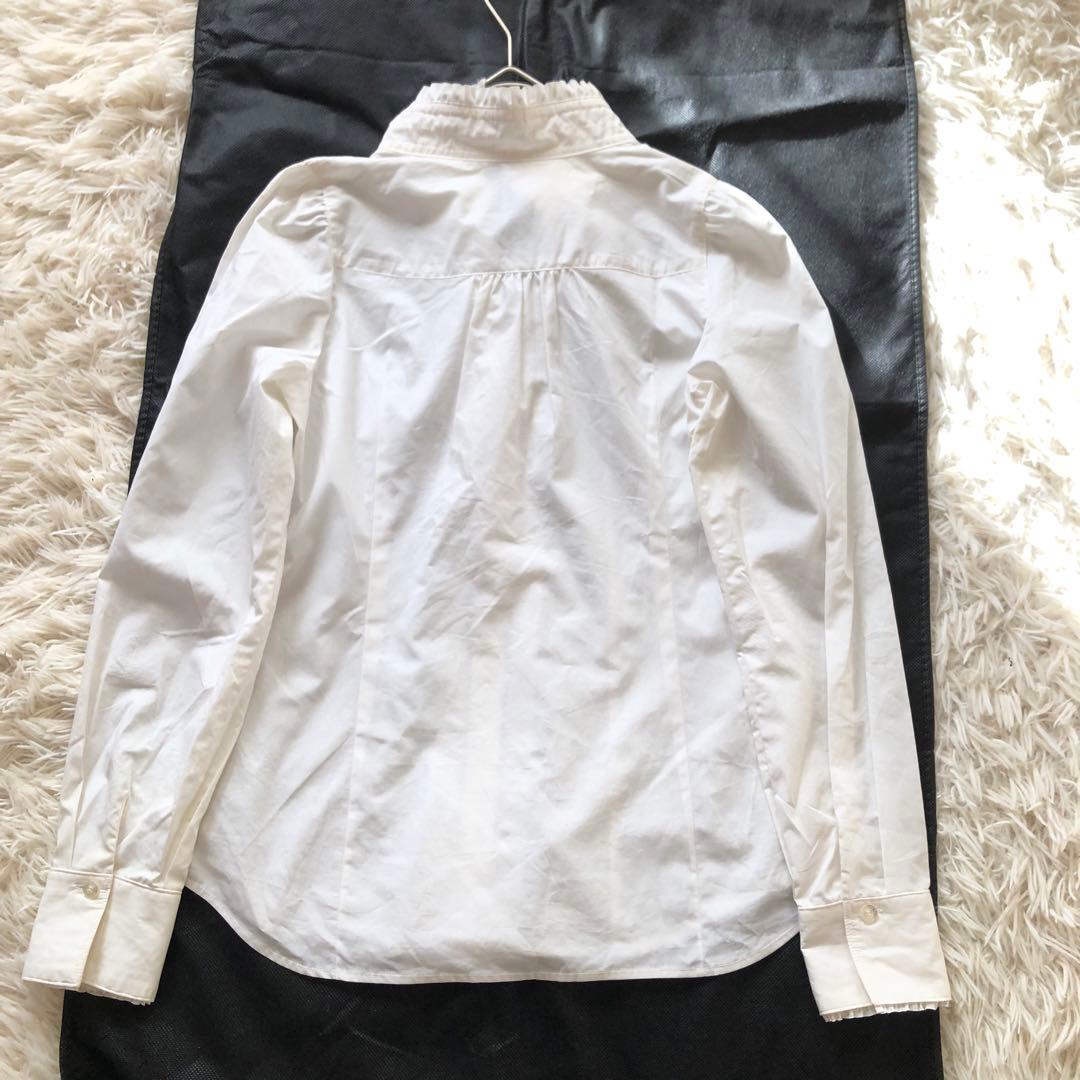 美品✨バーバリー【36】ピンタックフリルブラウス　シャツ　ホース刺繍　綿100%