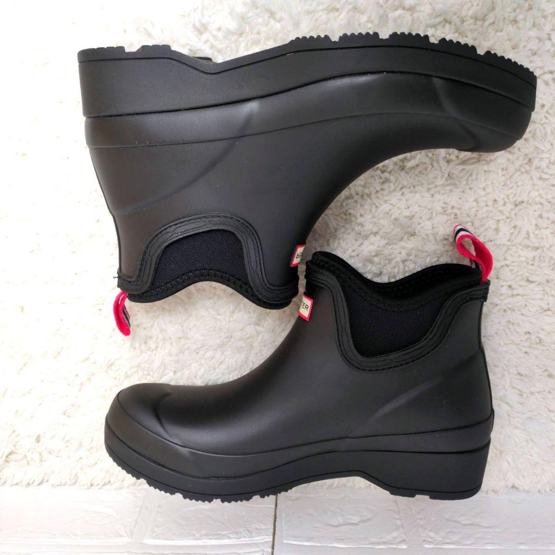 HUNTER ブラック ショートブーツ レインブーツ サイドゴア 24㎝