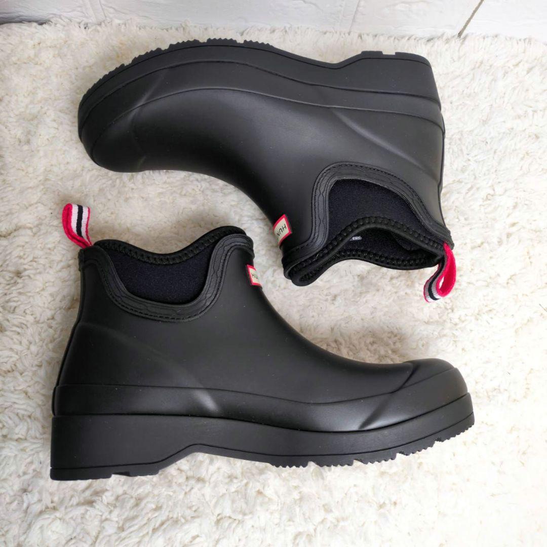 HUNTER ブラック ショートブーツ レインブーツ サイドゴア 24㎝