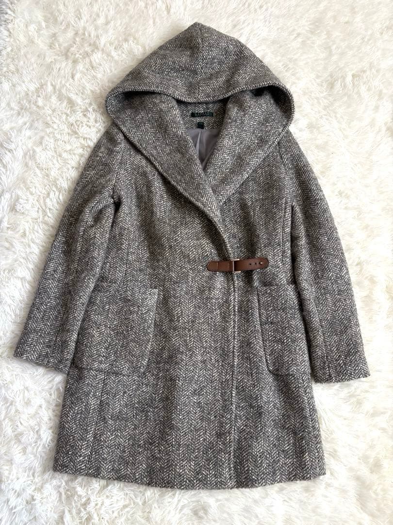 ラルフローレン　LAUREN ヘリンボーン柄 フード　コート　Lサイズ