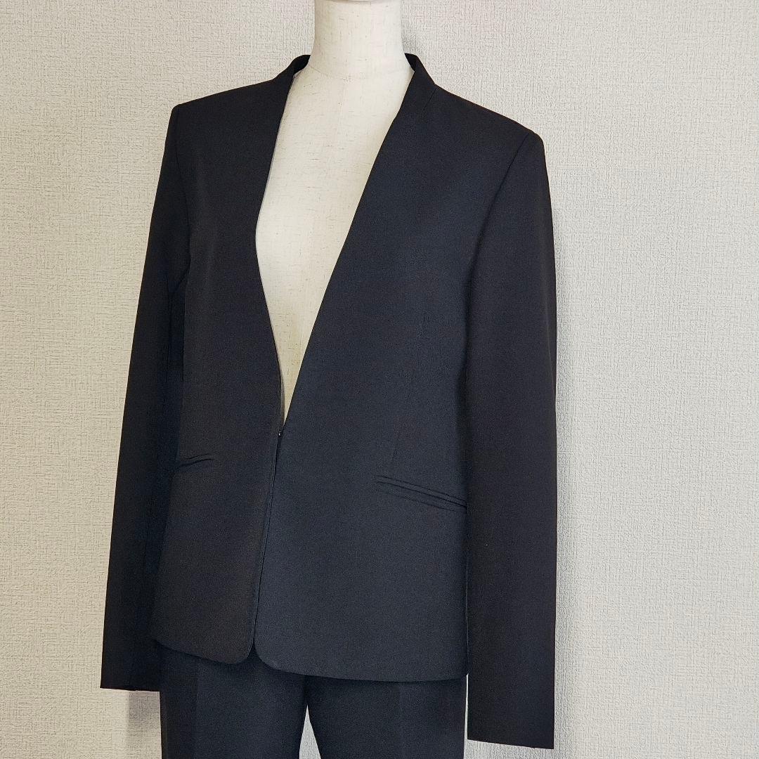 美品 PLST 洗濯可 ノーカラージャケット パンツ セットアップ スーツ 黒